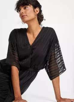 Stripy Chiffon Dress -Mesh Sleeve Shop Stripy Chiffon Dress950895FRSP W02