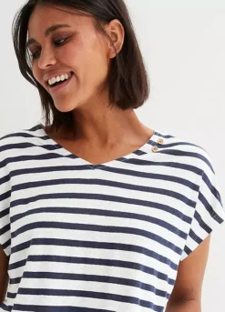 Stripy Linen T-Shirt -Mesh Sleeve Shop Stripy Linen T Shirt956561FRSP W02