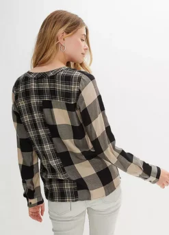 Sustainable Check Long Sleeve Blouse -Mesh Sleeve Shop Sustainable Check Long Sleeve Blouse946990FRSP W01