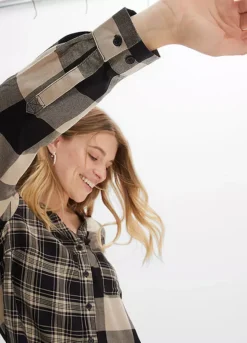 Sustainable Check Long Sleeve Blouse -Mesh Sleeve Shop Sustainable Check Long Sleeve Blouse946990FRSP W02