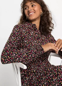 Sustainable Floral Print Midi Dress -Mesh Sleeve Shop Sustainable Floral Print Midi Dress974111FRSP W03