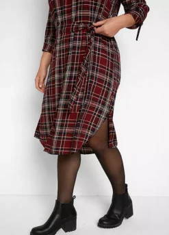Tartan Shirt Dress -Mesh Sleeve Shop Tartan Shirt Dress939595FRSB W02