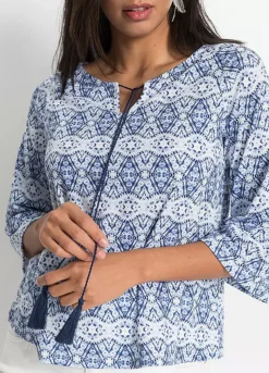 Tassel Tie Tunic -Mesh Sleeve Shop Tassel Tie Tunic958379FRSP W02