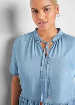 Tencel Midi Dress -Mesh Sleeve Shop Tencel Midi Dress968658FRSB W02