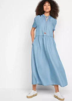 Tencel Midi Dress -Mesh Sleeve Shop Tencel Midi Dress968658FRSP