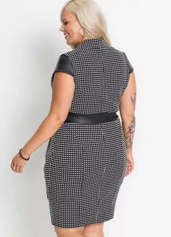 Tie Waist Checked Dress -Mesh Sleeve Shop Tie Waist Checked Dress911832FRSB W01