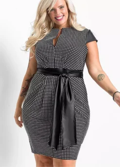 Tie Waist Checked Dress -Mesh Sleeve Shop Tie Waist Checked Dress911832FRSB W02