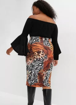 Tiger Print Dress -Mesh Sleeve Shop Tiger Print Dress940841FRSB W01