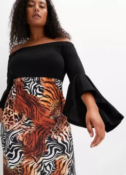 Tiger Print Dress -Mesh Sleeve Shop Tiger Print Dress940841FRSB W02