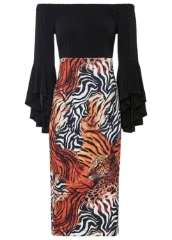 Tiger Print Dress -Mesh Sleeve Shop Tiger Print Dress940841FRSC