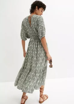 Tropical Print Dress In Sustainable Viscose -Mesh Sleeve Shop Tropical Print Dress in Sustainable Viscose939275FRSP W01