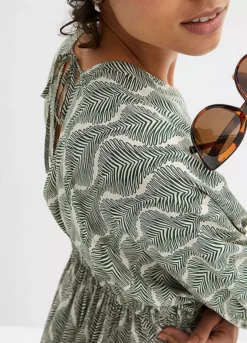 Tropical Print Dress In Sustainable Viscose -Mesh Sleeve Shop Tropical Print Dress in Sustainable Viscose939275FRSP W03