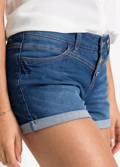 Turn-Up Hem Denim Shorts -Mesh Sleeve Shop Turn Up Hem Denim Shorts936586FRSP W02