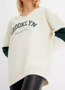V-Neck Oversized Sweatshirt -Mesh Sleeve Shop V Neck Oversized Sweatshirt930906FRSP W01