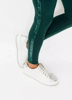 Velvet Piped Leggings -Mesh Sleeve Shop Velvet Piped Leggings949608FRSP W03