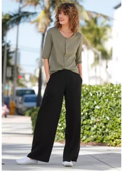 Wide Leg Ponte Trousers -Mesh Sleeve Shop Wide Leg Ponte Trousers964644FRSL