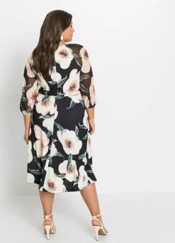 Bonprix Floral Midi Dress -Mesh Sleeve Shop bonprix Floral Midi Dress927634FRSB W01